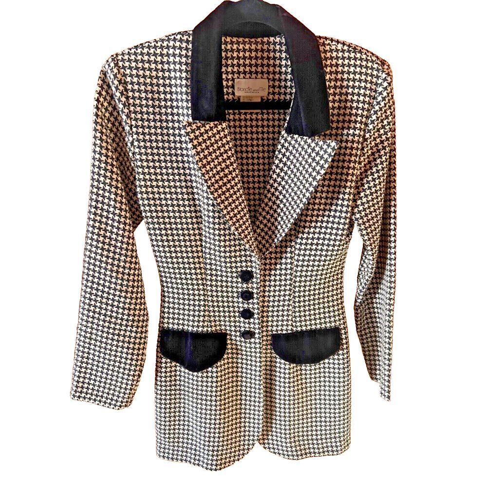 Vintage Blondie and Me Black White Houndstooth Blazer Jacket Shoulder Pads‎ S